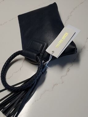 Leather Wristlet Clutch - Navy